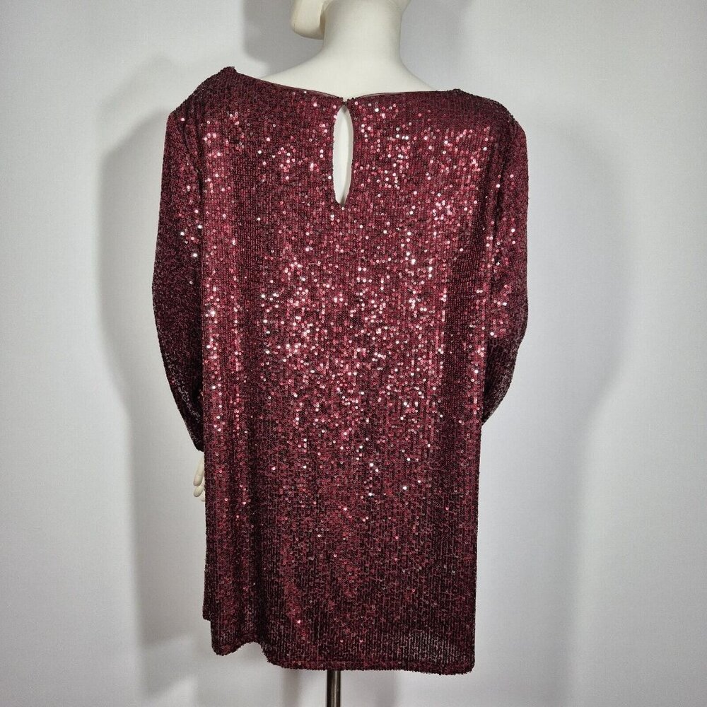 Alex Evenings Women's Size 2X Red Sequined Cowl Neck Blouse Tunic Top Plus (46) - Picture 4 of 14